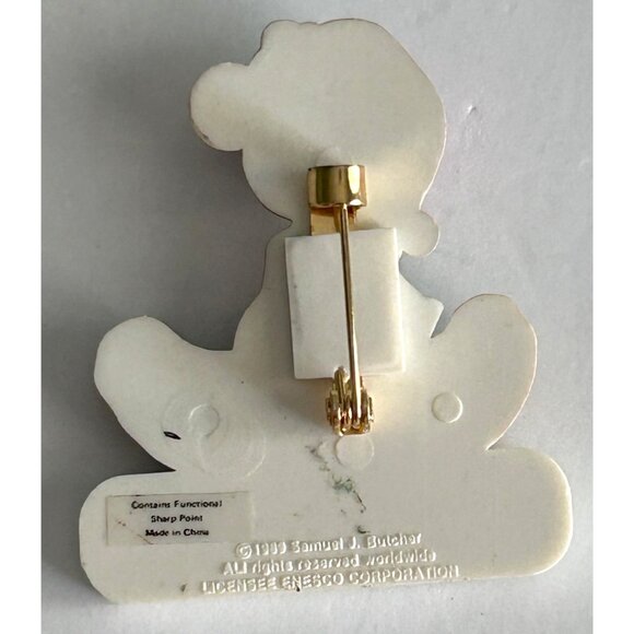 Enesco 1993 Teddy Bear Pin Brooch "Happy Holi-Daze!" Samuel J. Butcher Christmas - Picture 3 of 4